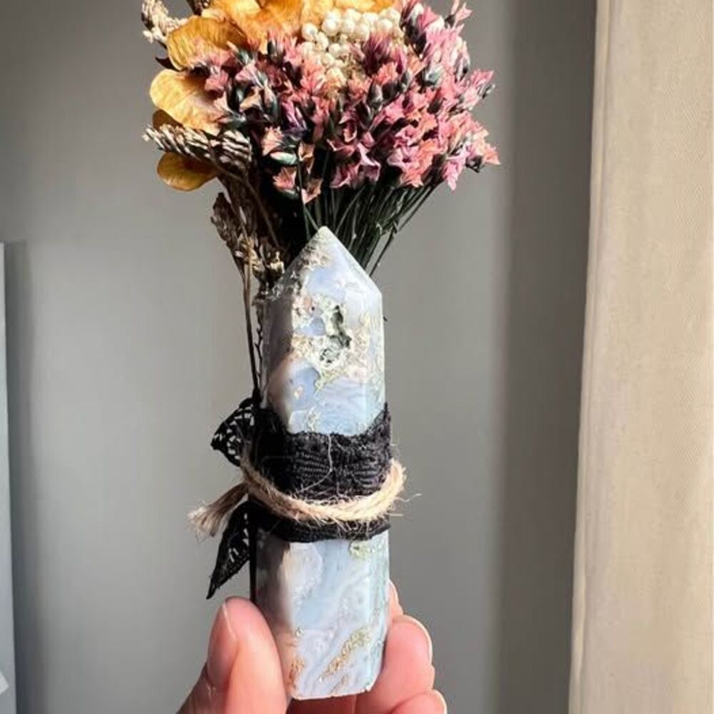 Handmade Crystal Flower Bouquet – Spiritual Home Décor & Gift Moss Agate Point